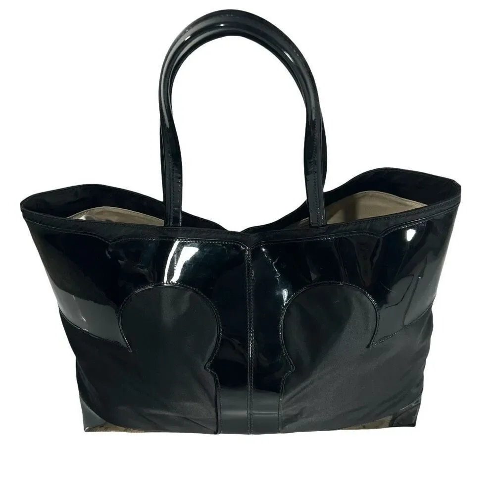 Tory Burch Black Patent Leather & Nylon Ella Tote Bag